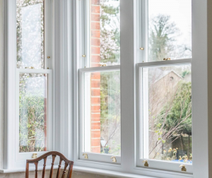 Sash windows looking out onto a tree and garden